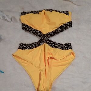 Yellow and Black Kids One Piece Swimsuit
